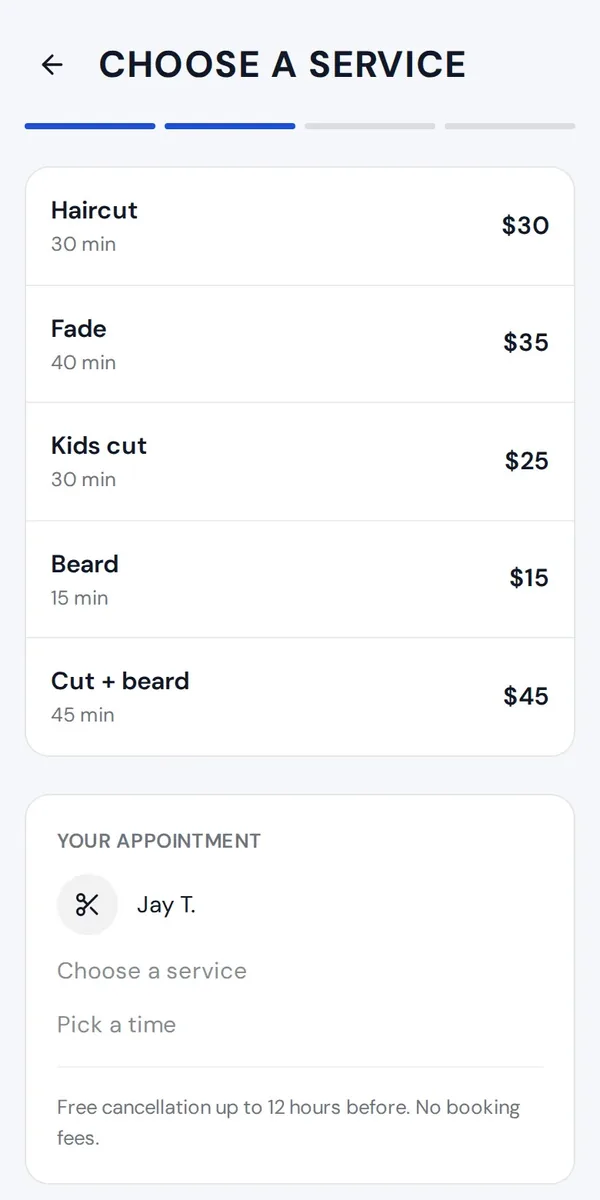 Venio booking: choose a service