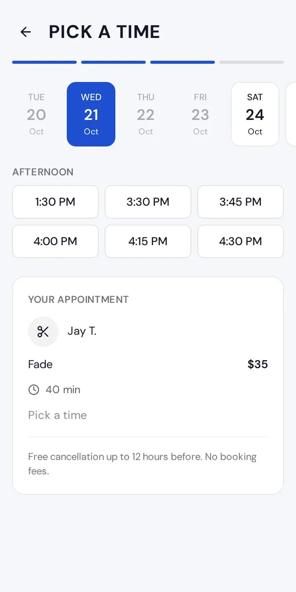 Venio booking: pick a time