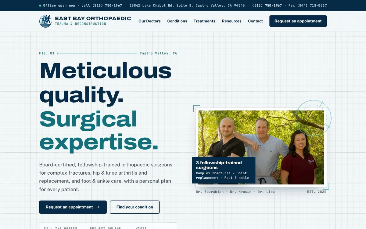 Orthopaedic surgeons website, desktop