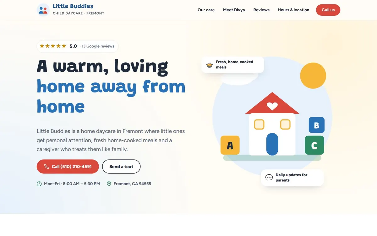 Family daycare website, desktop