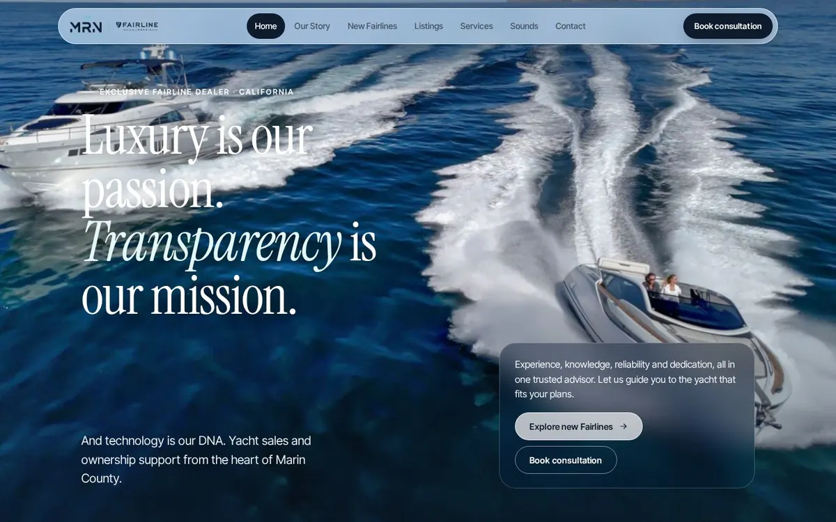 Yacht dealer website, desktop