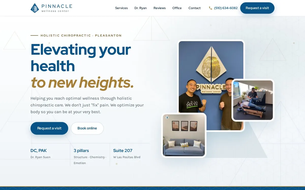 Chiropractic clinic website, desktop